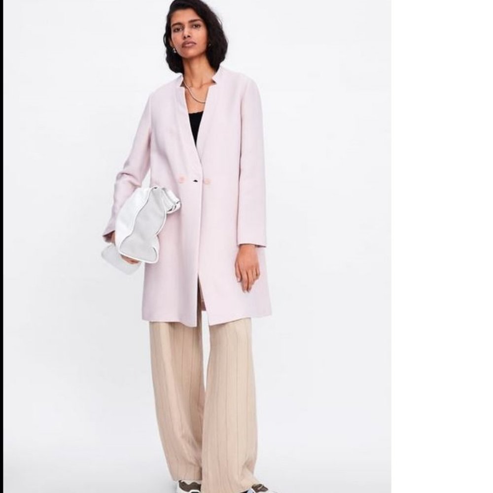 Zara Pastel Pink Textured Weave Frock Coat, NWT, XS